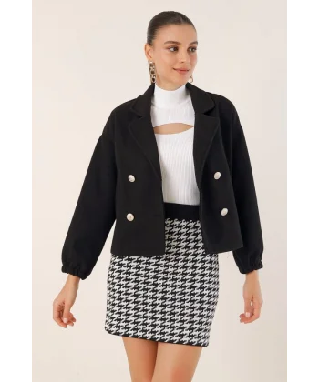 9117 Kruvaze Yaka Crop Ceket  Siyah