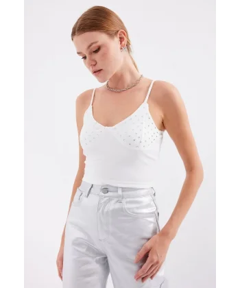 918 İp Askılı Crop Top  Beyaz