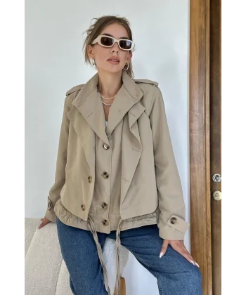Açık Haki Çift Katlı Kısa Ceket
