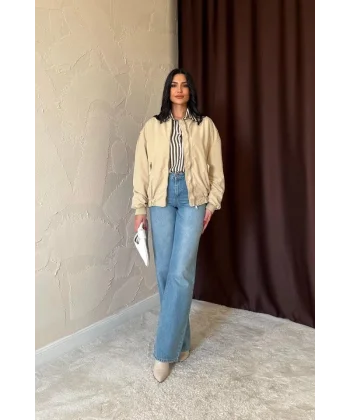 Açık Haki Parçalı Bomber Ceket