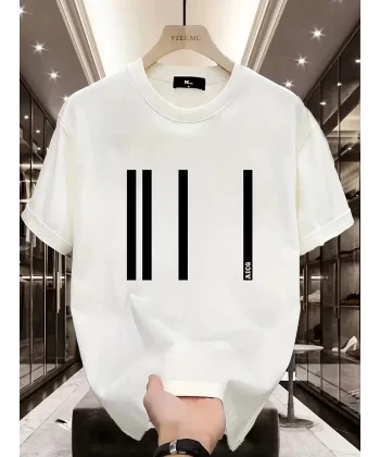 AICG Ön Arka Baskılı Bisiklet Yaka Kadın Oversize Bisiklet Yaka T-shirt - Beyaz