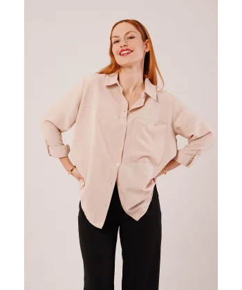 alaş Kesim Cepli Bej Gömlek