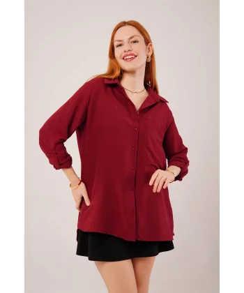 alaş Kesim Cepli Bordo Gömlek