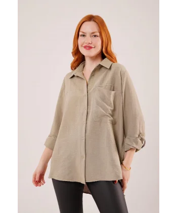 alaş Kesim Cepli Haki Gömlek