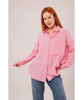 alaş Kesim Cepli Pembe Gömlek