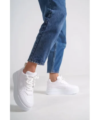 ALESSI Bağcıklı Ortopedik Taban Kadın Sneaker Spor Ayakkabı CBT - Beyaz