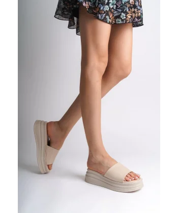 ALICE Düz Topuklu Kalın ve Ortopedik Taban Kadın Terlik CKT - Krem