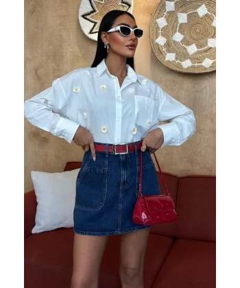 Alicia Papatya Nakışlı Gömlek 3389-08