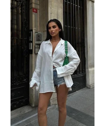 Alina Kol Cut Out Keten Gömlek 3252-08