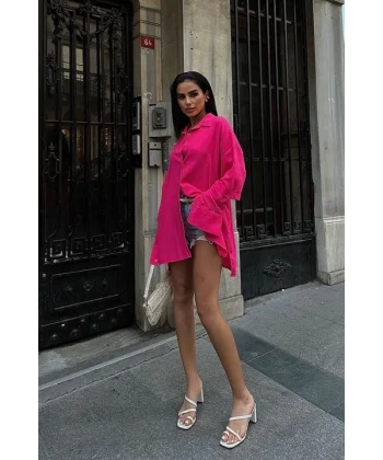 Alina Kol Cut Out Keten Gömlek 3252-08