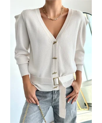 Altan Kemerli Hırka  Krem