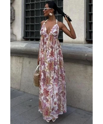 Amelia Sırt Dekolteli Şifon Elbise 2614