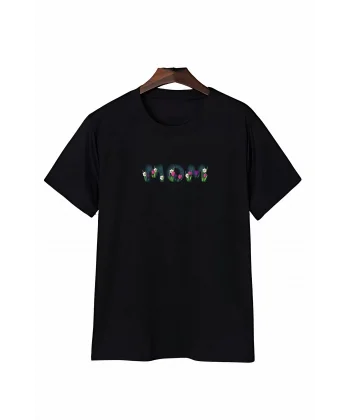 Anneler Gününe Özel Tasarım mom Çiçek Baskılı T-shirt - Siyah