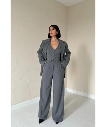 Antrasit Klas Ceket Ve Yelek Ve Pantolon Takım