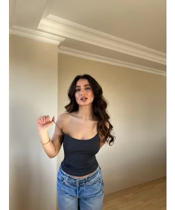 Antrasit ZRA Model Poliamid İp Askı Bluz