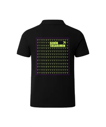 Arka Polo Yaka Pike Peteklı Tişört - Siyah