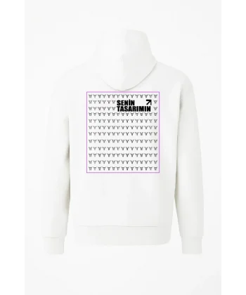 Arka Tam Fermuarlı Kapüşonlu SweatShirt - Beyaz