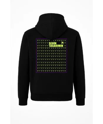 Arka Tam Fermuarlı Kapüşonlu SweatShirt - Siyah
