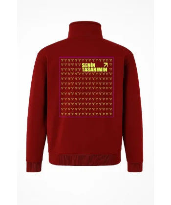 Arka Yarım Fermuarlı Oversize Yakalı Basic SweatShirt - Kırmızı