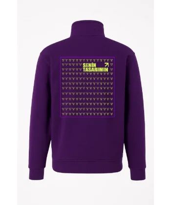Arka Yarım Fermuarlı Oversize Yakalı Basic SweatShirt - Mor