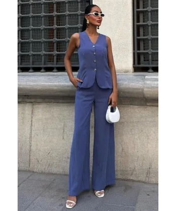 Arkası Bağcıklı Yelek Plazza Pantolon Modal Takım 10202-08