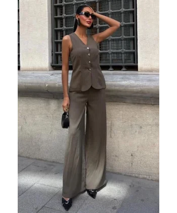 Arkası Bağcıklı Yelek Plazza Pantolon Modal Takım 10202-08