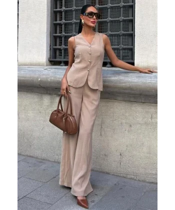 Arkası Bağcıklı Yelek Plazza Pantolon Modal Takım 10202-08