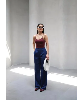 Arkasi Lasti̇kli̇ Pi̇leli̇ Dökümlü Wide Leg Pantolon