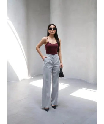 Arkasi Lasti̇kli̇ Pi̇leli̇ Dökümlü Wide Leg Pantolon