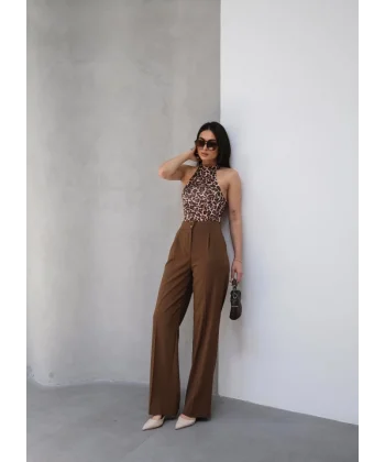 Arkasi Lasti̇kli̇ Pi̇leli̇ Dökümlü Wide Leg Pantolon