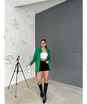 ARKASI NAKIŞLI GÖMLEK - Yeşil