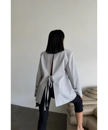 ARKASI YIRTMAÇ DETAYLI CEKET - Gri