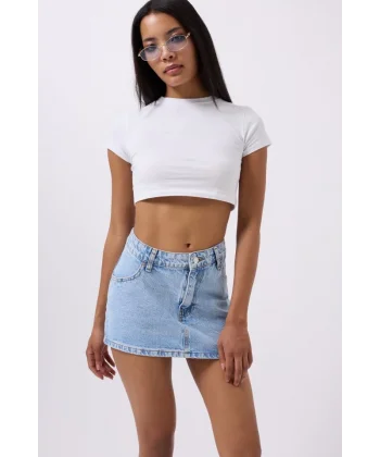 Asimetrik Bel Denim Mini Etek