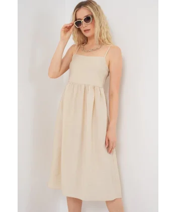 Askılı Ayrobin Elbise 2565 - Krem