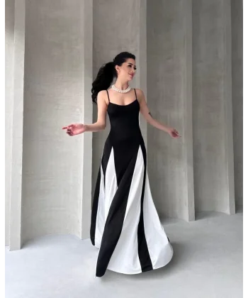 Askılı Beyaz Detaylı Maxı Kadın Elbise