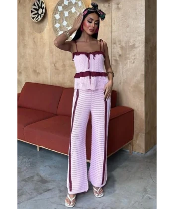 Askılı Bluz Pantolon Triko Takım 10114