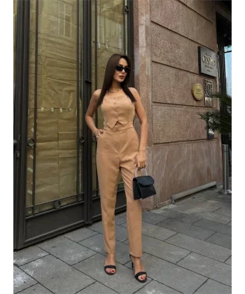 ASKILI YELEK GÖRÜNÜMLÜ TULUM - Kahverengi