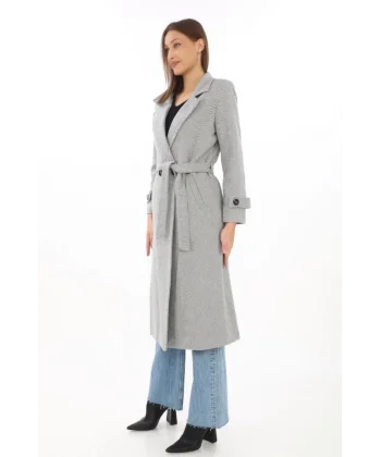 Astarlı Balık Sırtı Kaşmir Kaşe Kaban  Gri