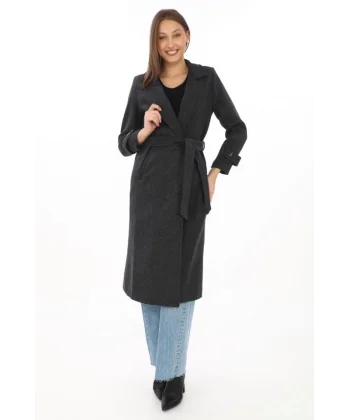 Astarlı Balık Sırtı Kaşmir Kaşe Kaban  Siyah