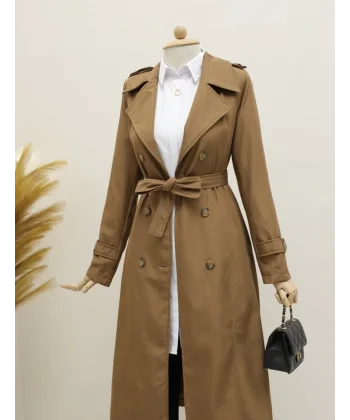 Astarlı Kemerli Trenckot -Taba