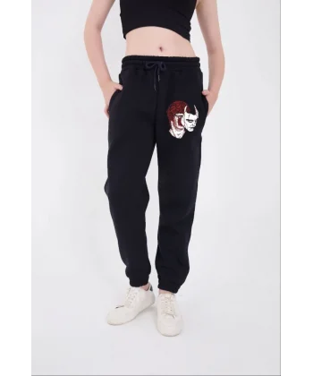 astikli Baskılı Eşofman Pantolon  acivert