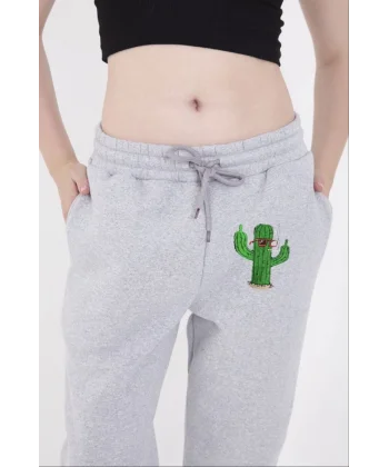 astikli Baskılı Eşofman Pantolon  Gri