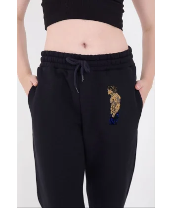 astikli Üç İplik Baskılı Eşofman Pantolon  acivert