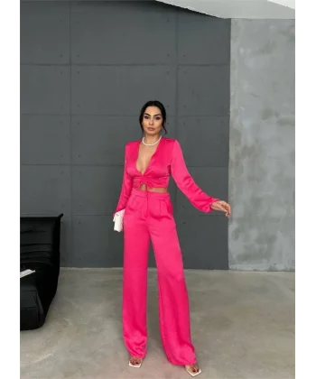 ATEN BÜZGÜ DETAYI CROP BUZPANTOON TAKI  Fuşya