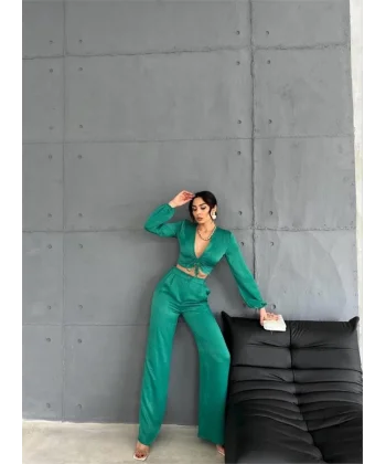 ATEN BÜZGÜ DETAYI CROP BUZPANTOON TAKI  Zümrüt