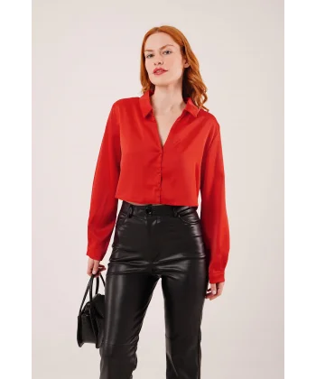 aten Crop odel Kırmızı Gömlek