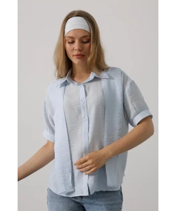 Atkı Detaylı Yarım Kol Gömlek - Bebe Mavisi
