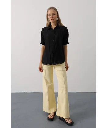 Atkı Detaylı Yarım Kol Gömlek - Siyah