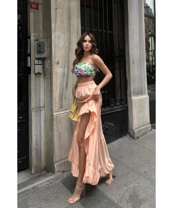 Audrey Fıfrlı Yırtmaç Detay Etek 4037