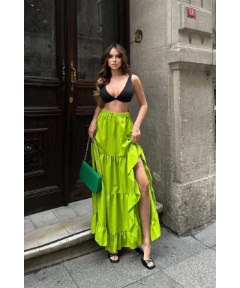 Audrey Fıfrlı Yırtmaç Detay Etek 4037